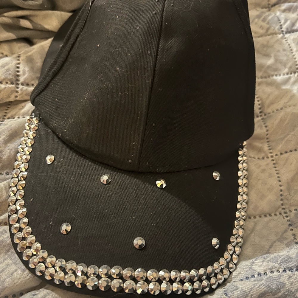 Black Rhinestone-Embellished Cap